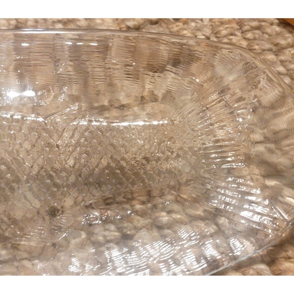 Kosta Boda Crystal Glass Salmon Impressed Fish Design platter 19.5" Scandinavian - Picture 13 of 15